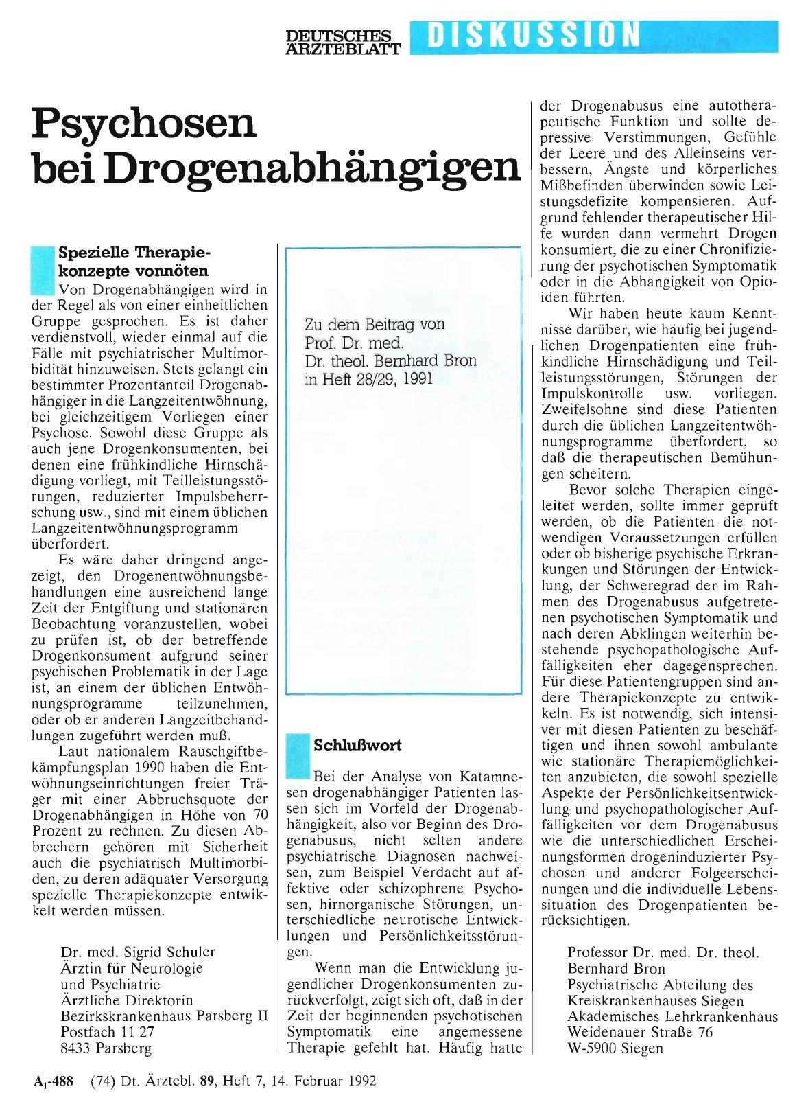 Vorschauseite 1: Psychosen bei Drogenabhängigen: Schlußwort