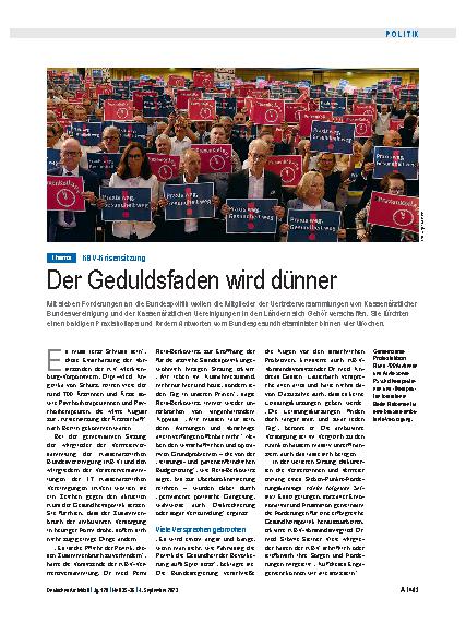 Vorschauseite 1: KBV-Krisensitzung: Der Geduldsfaden wird dünner
