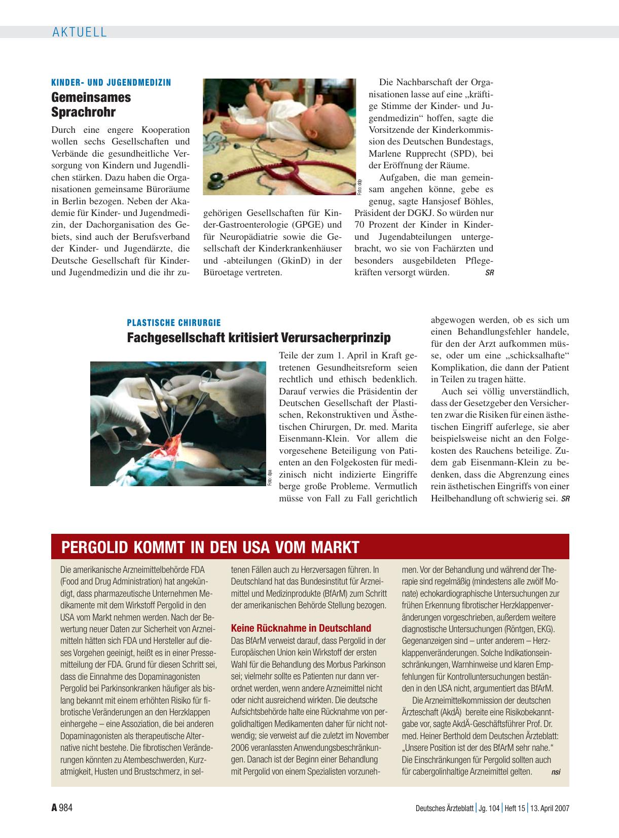 Vorschauseite 1: Plastische Chirurgie: Fachgesellschaft kritisiert Verursacherprinzip