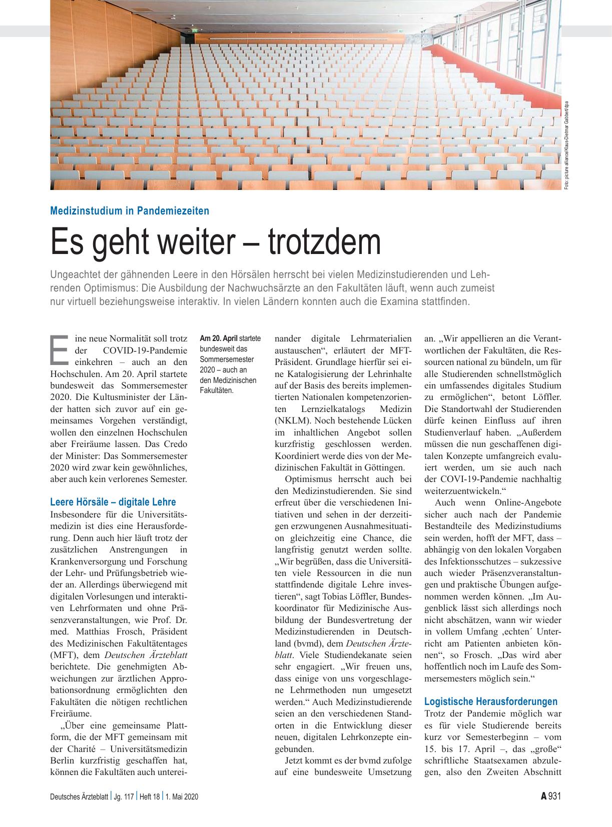 Vorschauseite 1: Medizinstudium in Pandemiezeiten: Es geht weiter – trotzdem