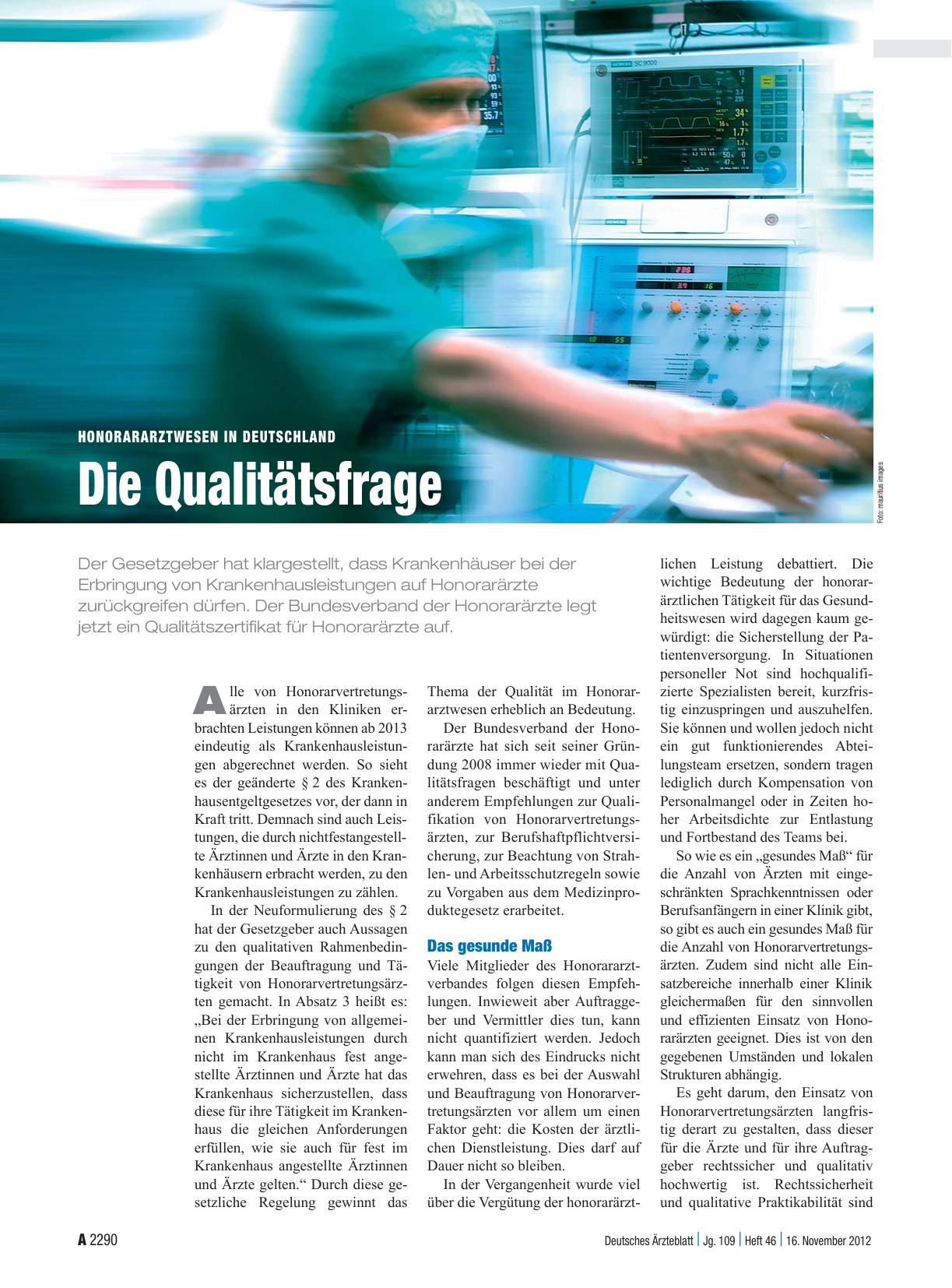 Vorschauseite 1: Honorararztwesen in Deutschland: Die Qualitätsfrage