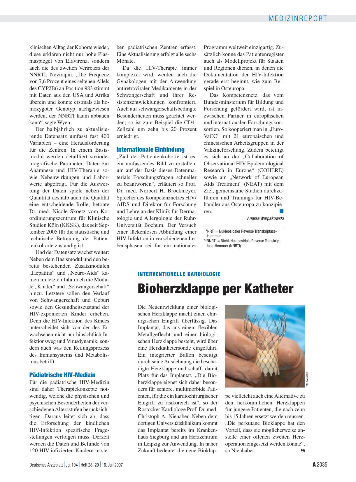 Vorschauseite 1: Interventionelle Kardiologie: Bioherzklappe per Katheter