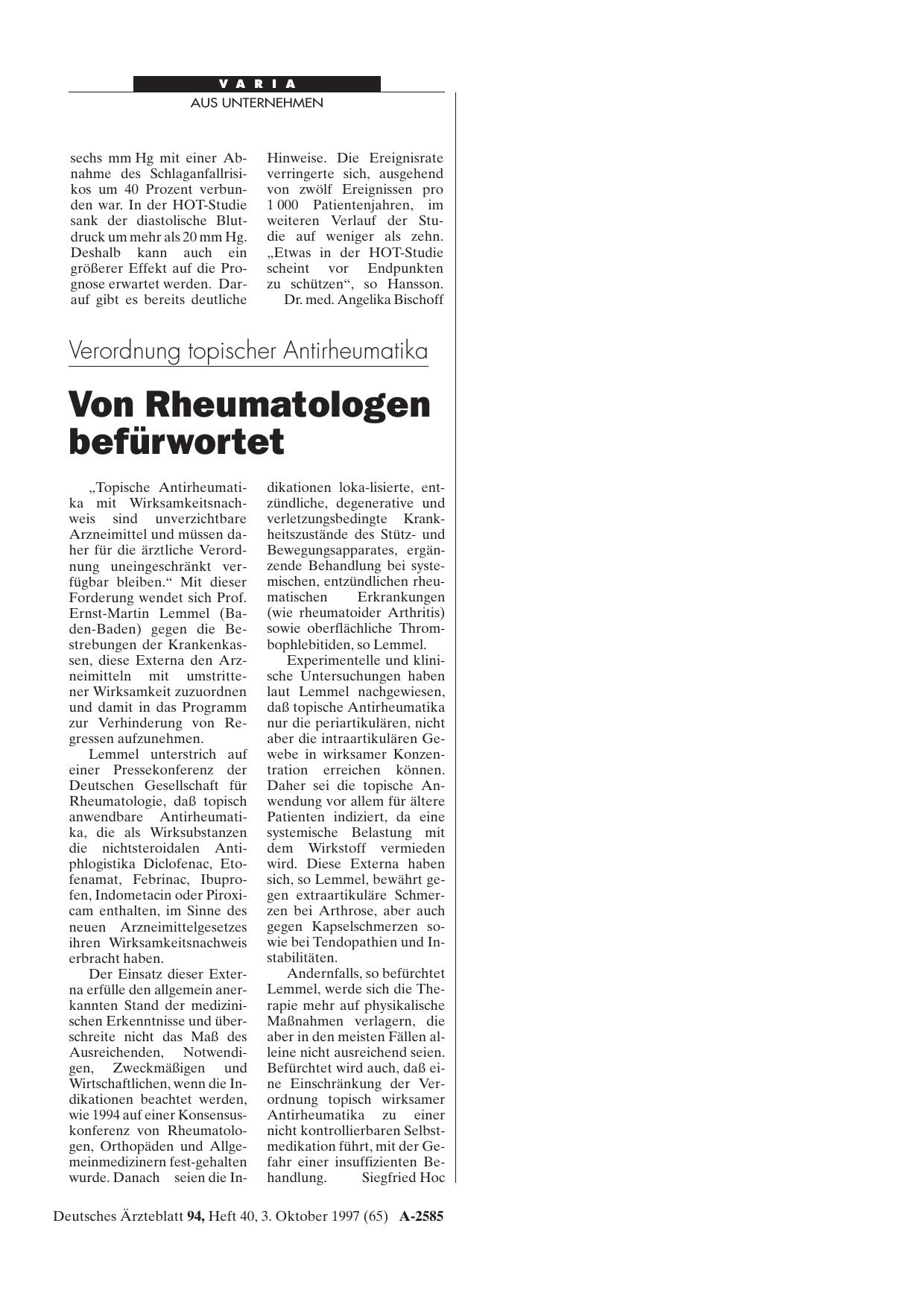 Vorschauseite 1: Verordnung topischer Antirheumatika: Von Rheumatologen befürwortet
