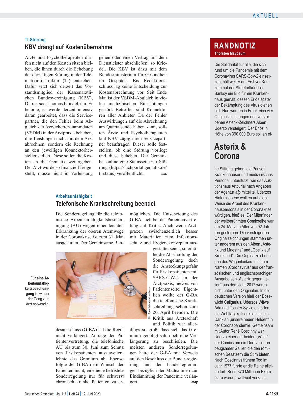 Vorschauseite 1: TI-Störung: KBV drängt auf Kostenübernahme