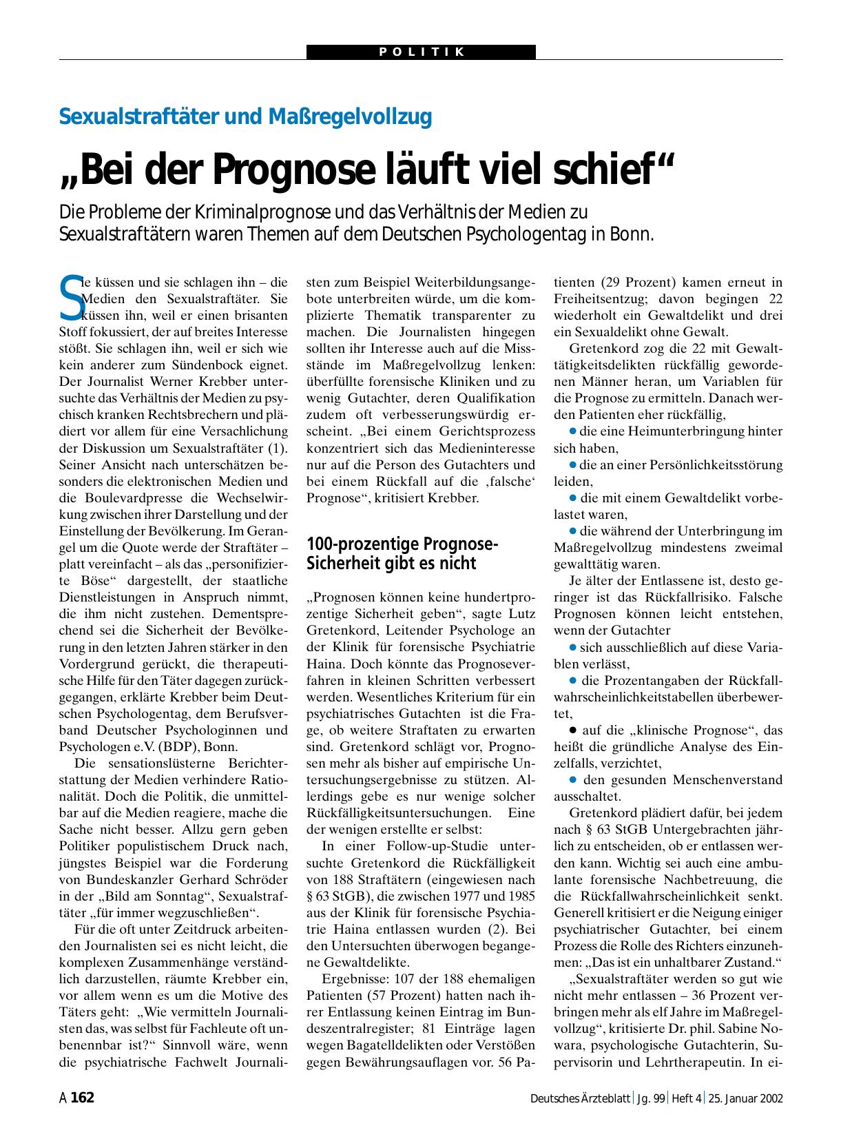 Vorschauseite 1: Sexualstraftäter und Maßregelvollzug: „Bei der Prognose läuft viel schief“