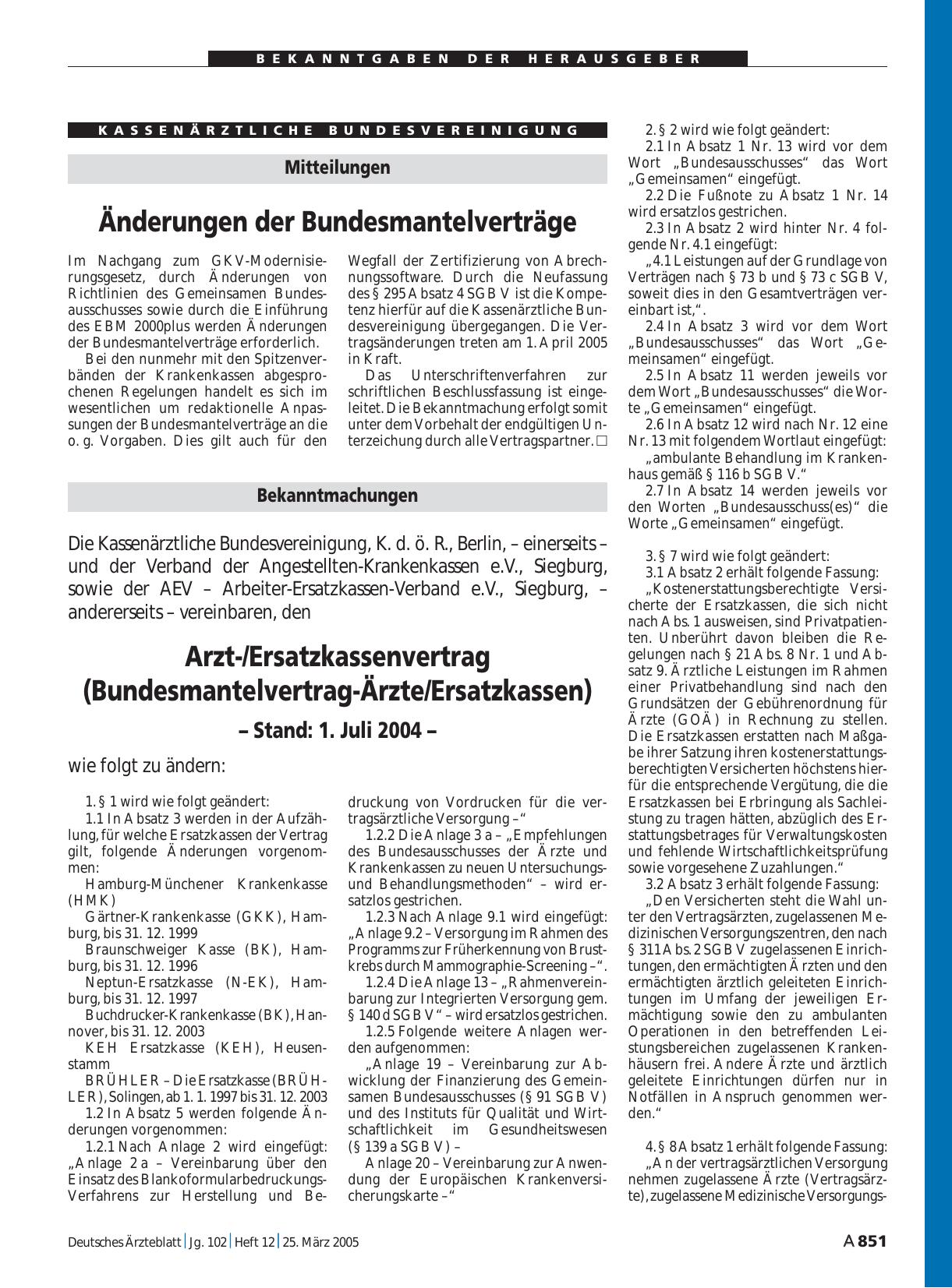 Vorschauseite 1: Mitteilungen: Änderungen der Bundesmantelverträge