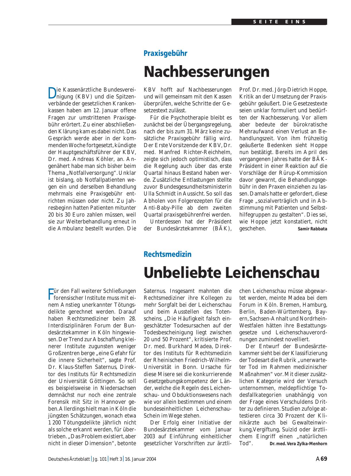 Vorschauseite 1: Praxisgebühr: Nachbesserungen