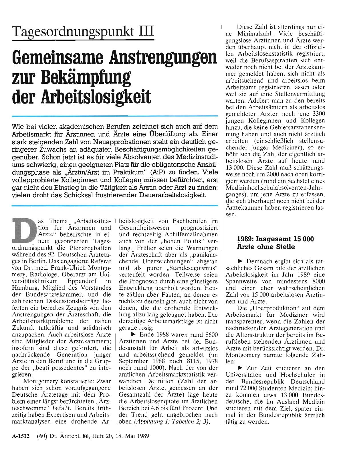 Vorschauseite 1: Tagesordnungspunkt III: Gemeinsame Anstrengungen zur Bekämpfung der Arbeitslosigkeit