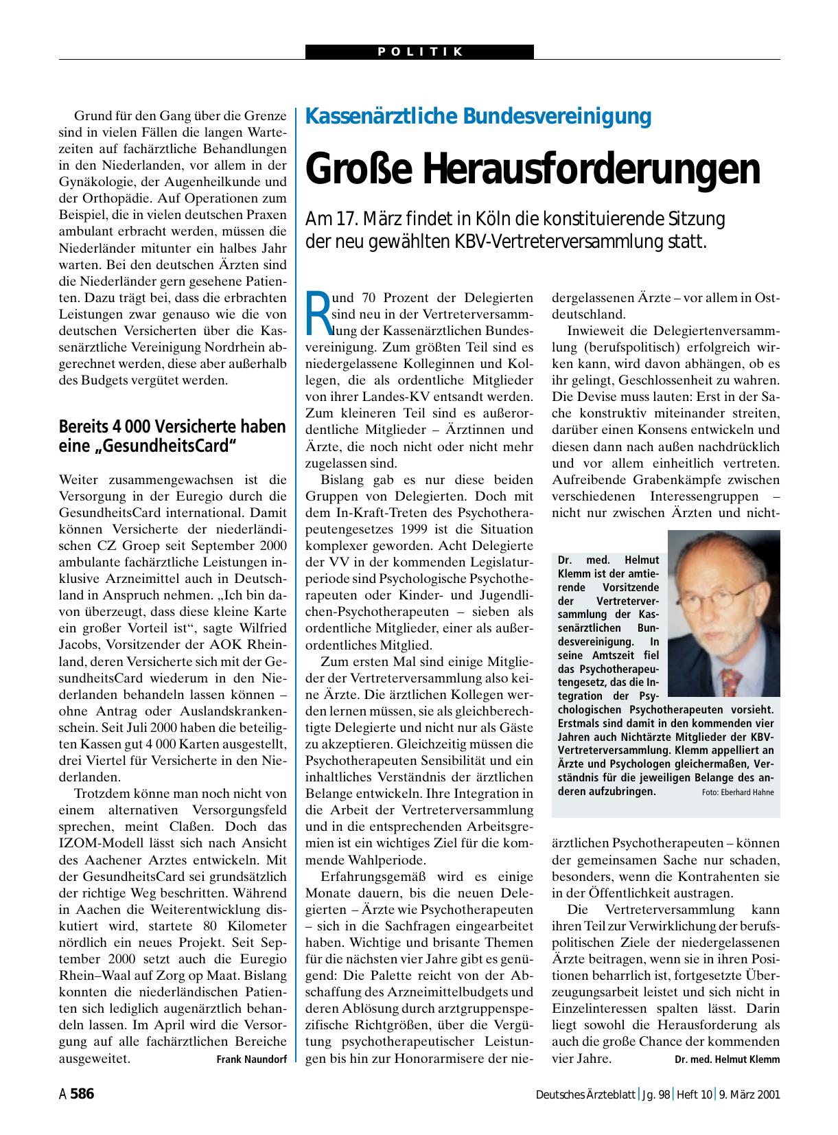 Vorschauseite 1: Kassenärztliche Bundesvereinigung: Große Herausforderungen