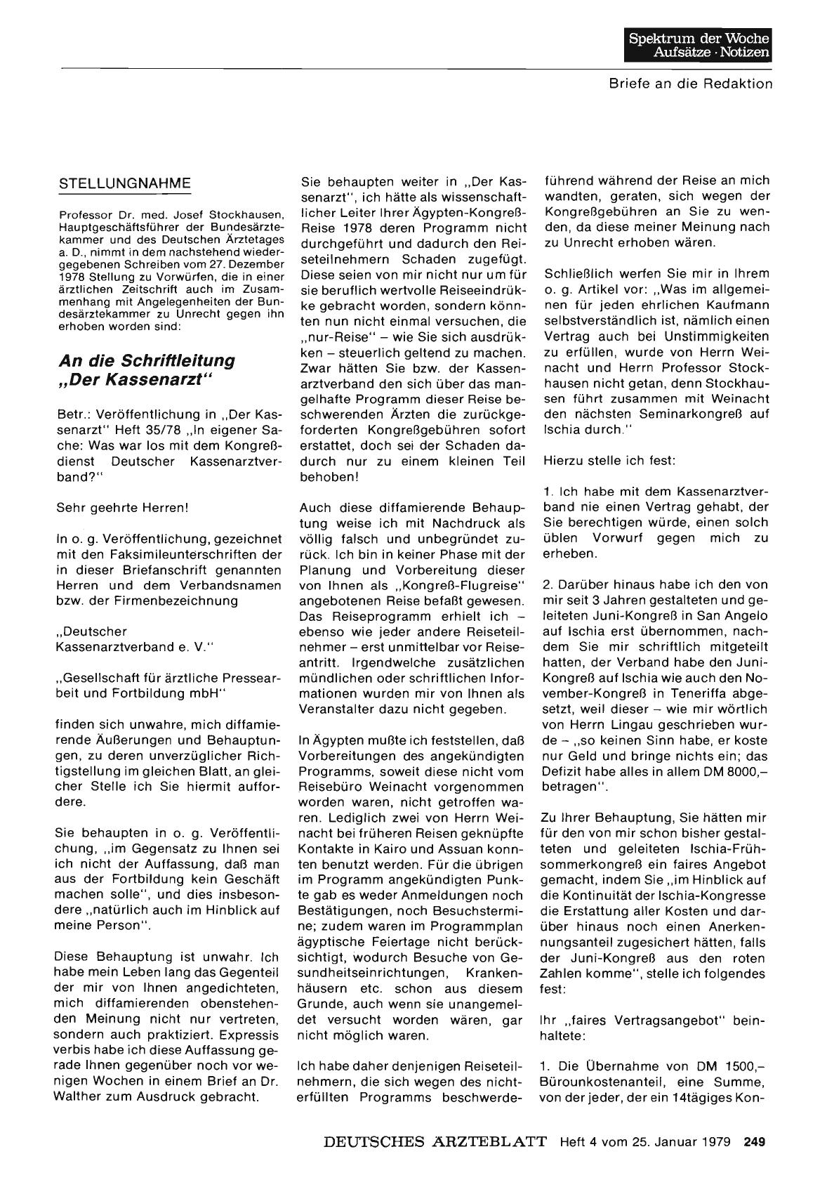 Vorschauseite 1: STELLUNGNAHME: An die Schriftleitung „Der Kassenarzt“