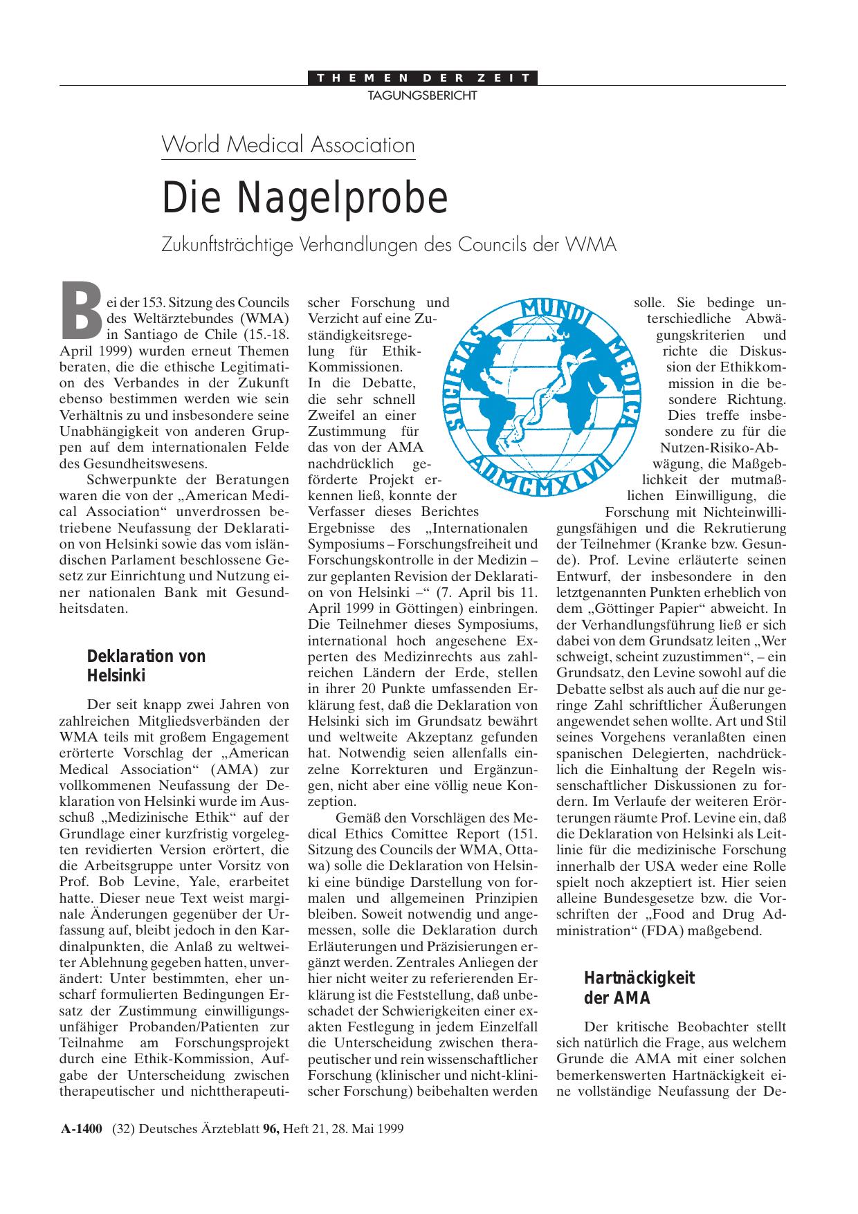 Vorschauseite 1: World Medical Association: Die Nagelprobe