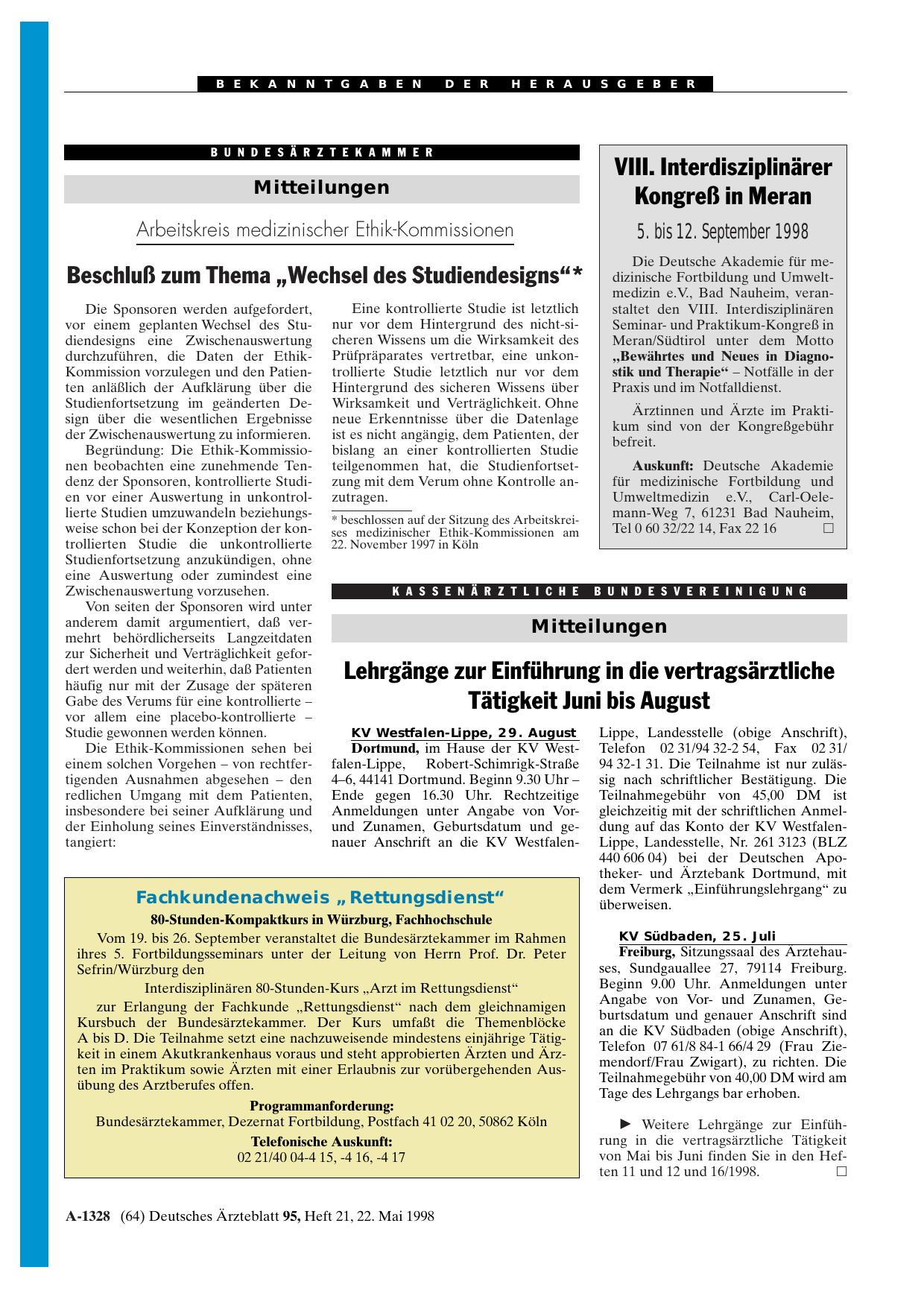 Vorschauseite 1: Arbeitskreis medizinischer Ethik-Kommissionen: Beschluß zum Thema „Wechsel des Studiendesigns“*