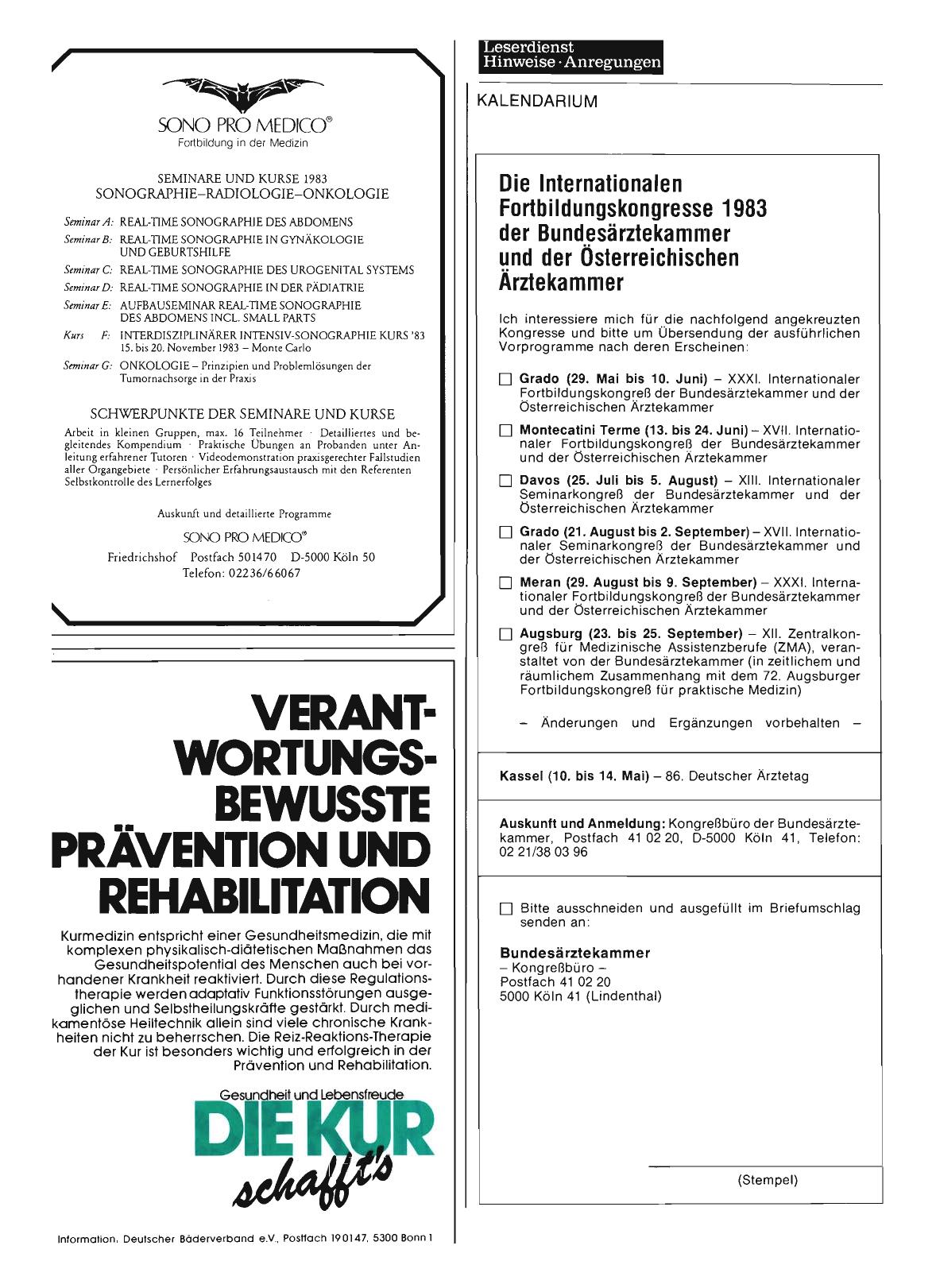 Vorschauseite 1: Die Internationalen Fortbildungskongresse 1983 der Bundesärztekammer und der Österreichischen Ärztekammer