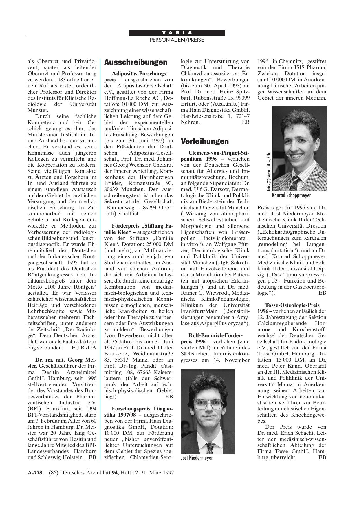 Vorschauseite 1: Verleihungen