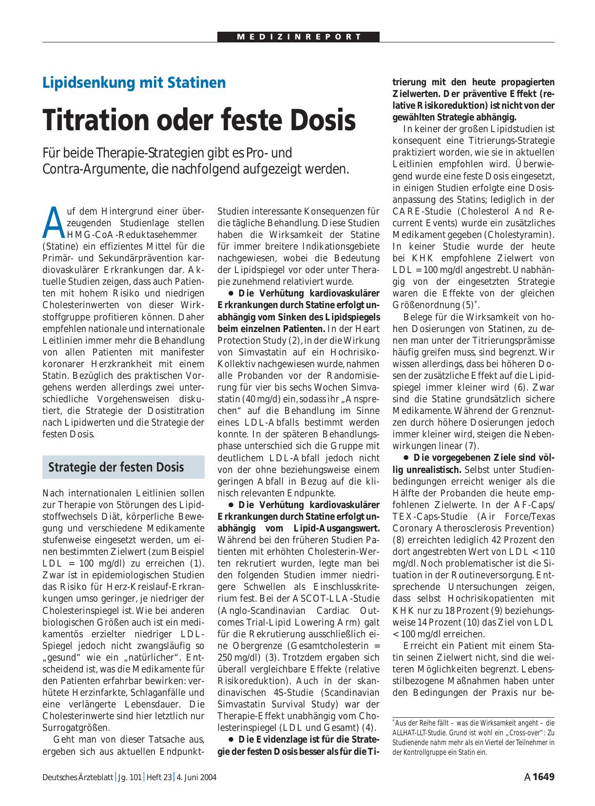 Vorschauseite 1: Lipidsenkung mit Statinen: Titration oder feste Dosis