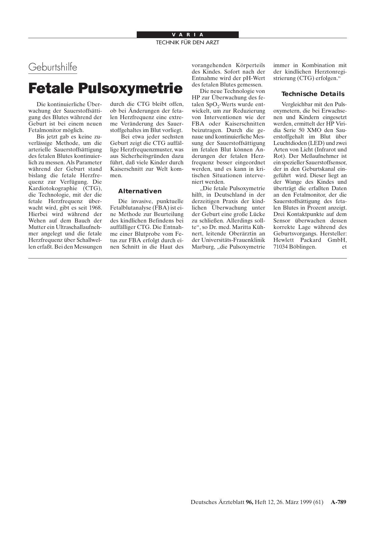 Vorschauseite 1: Geburtshilfe: Fetale Pulsoxymetrie