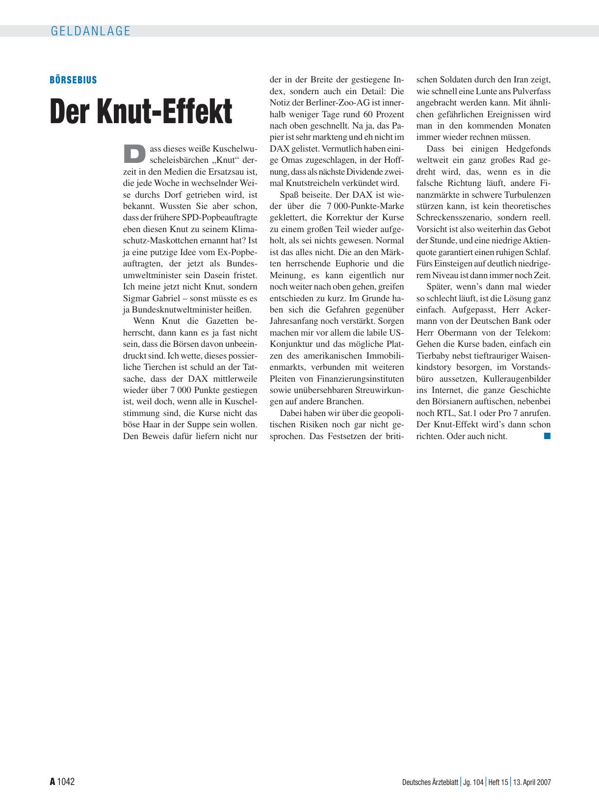 Vorschauseite 1: Börsebius: Der Knut-Effekt
