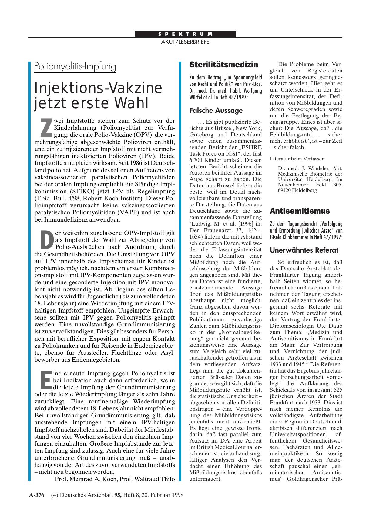 Vorschauseite 1: Poliomyelitis-Impfung: Injektions-Vakzine jetzt erste Wahl