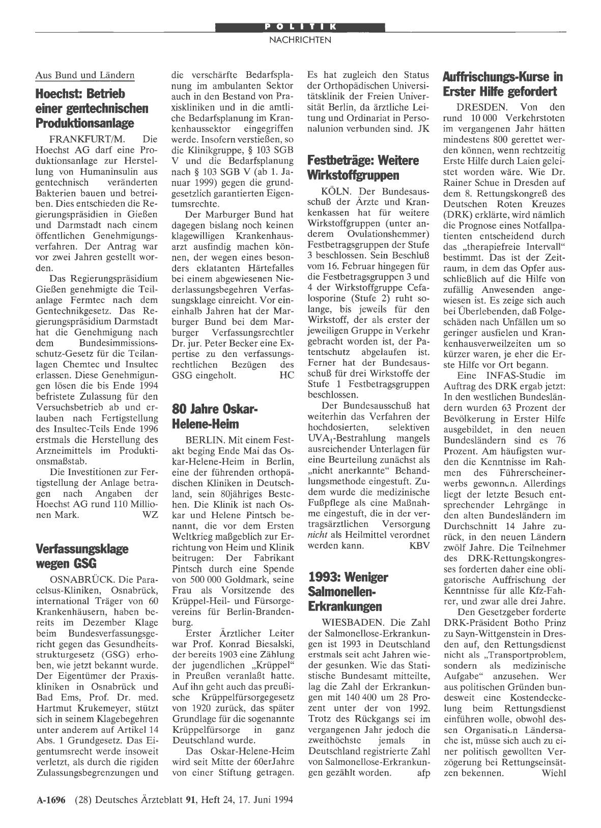 Vorschauseite 1: Hoechst: Betrieb einer gentechnischen Produktionsanlage