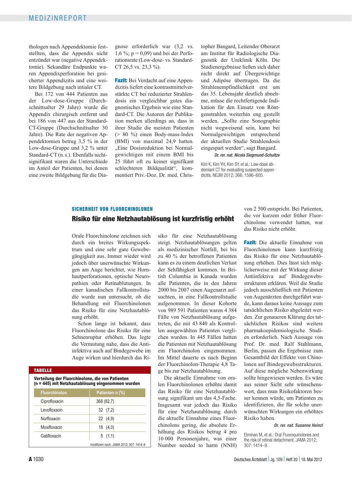 Vorschauseite 1: Sicherheit von Fluorchinolonen: Risiko für eine Netzhautablösung ist kurzfristig erhöht
