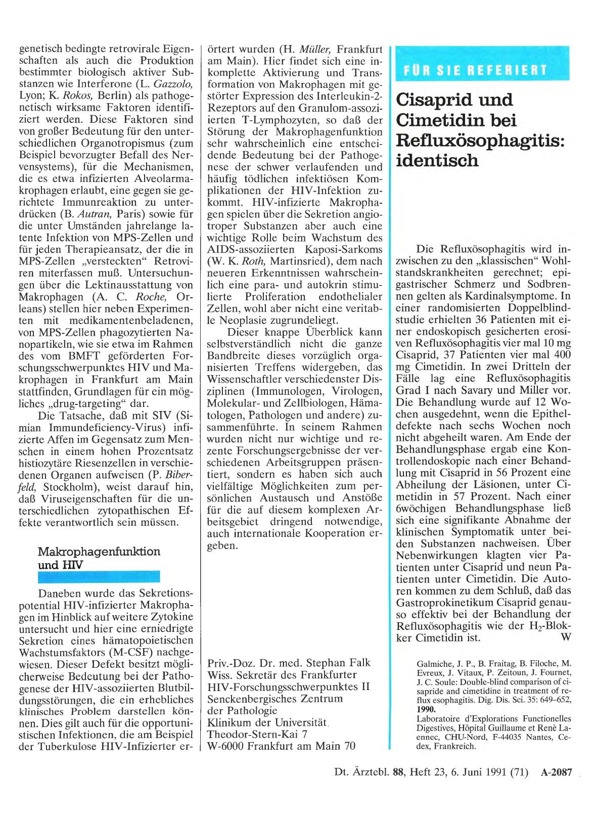 Vorschauseite 1: Cisaprid und Cimetidin bei Refluxösophagitis: identisch