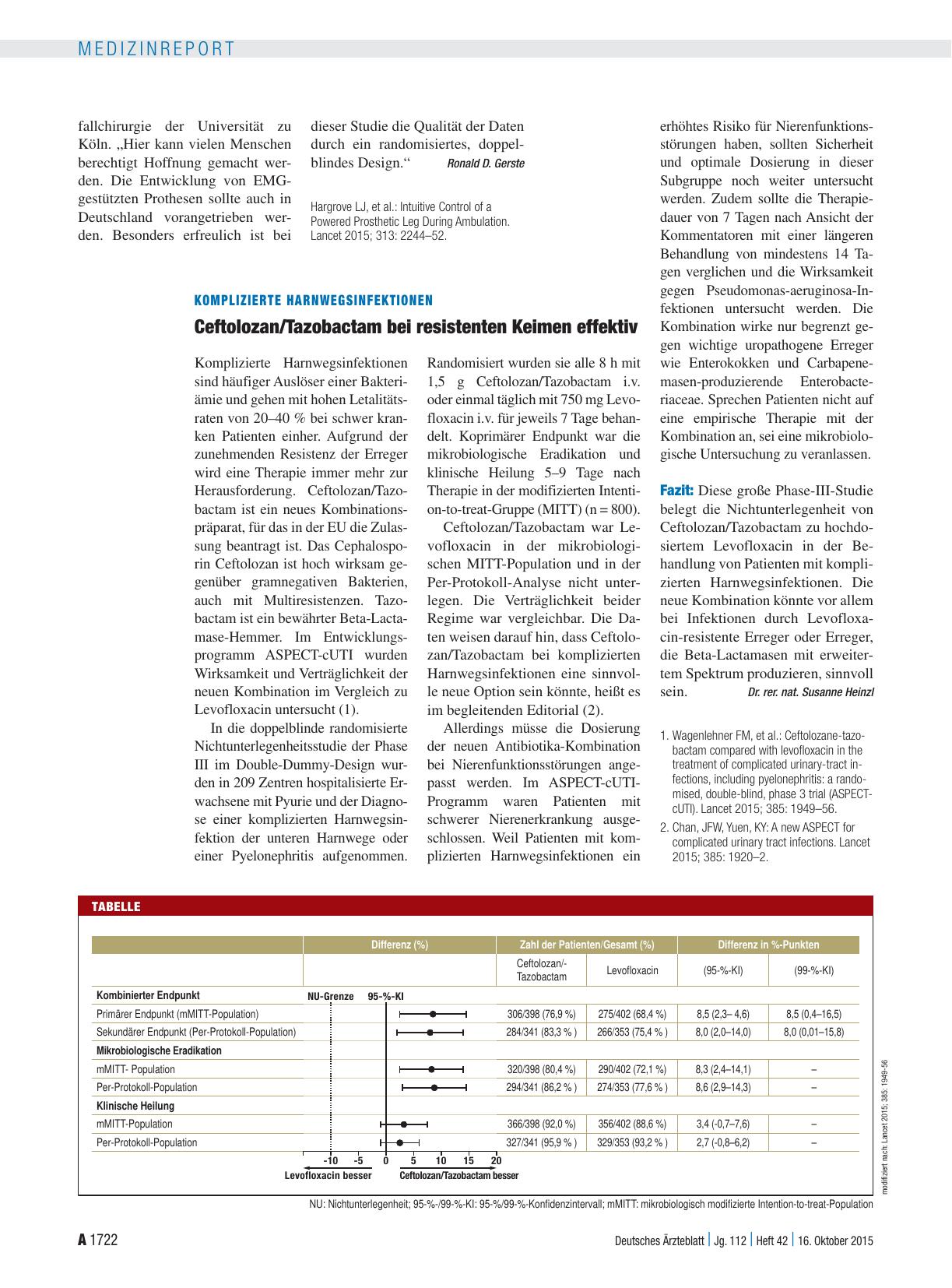 Vorschauseite 1: Komplizierte Harnwegsinfektionen: Ceftolozan/Tazobactam bei resistenten Keimen effektiv