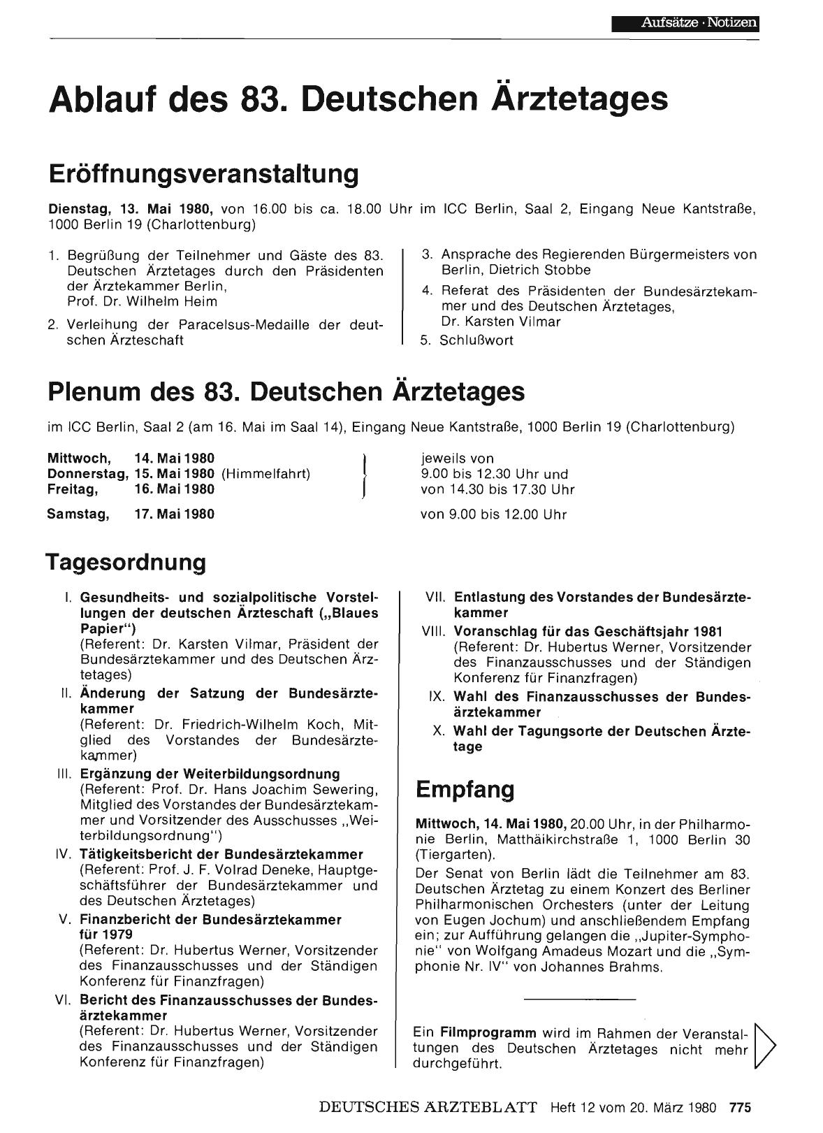 Vorschauseite 1: Ablauf des 83. Deutschen Ärztetages