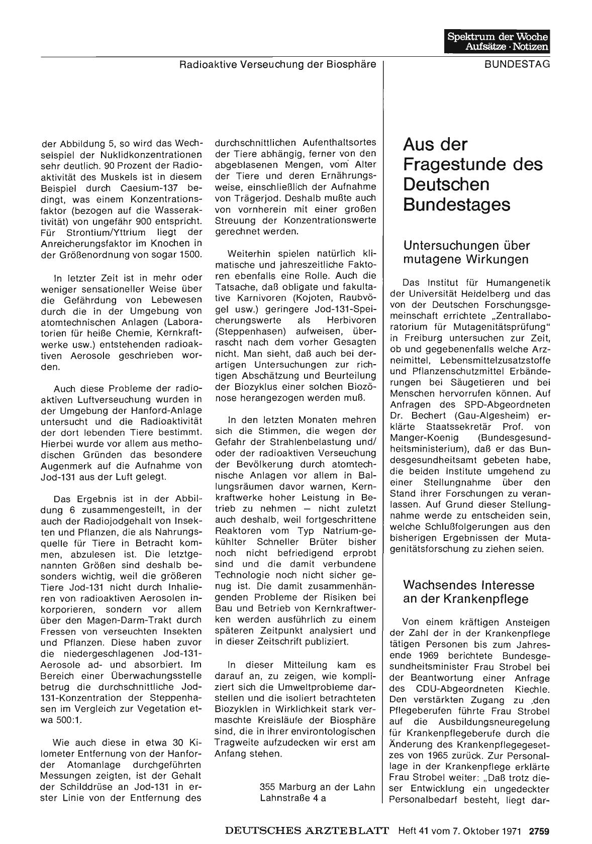 Vorschauseite 1: Aus der Fragestunde des Deutschen Bundestages