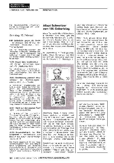 Vorschauseite 1: Albert Schweitzer zum 100. Geburtstag