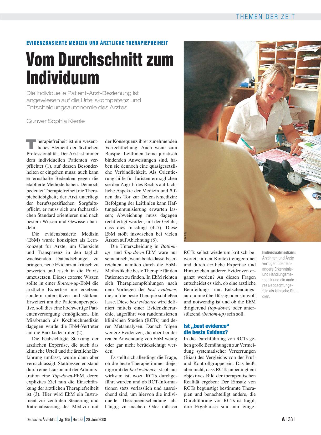 Vorschauseite 1: Evidenzbasierte Medizin und ärztliche Therapiefreiheit: Vom Durchschnitt zum Individuum