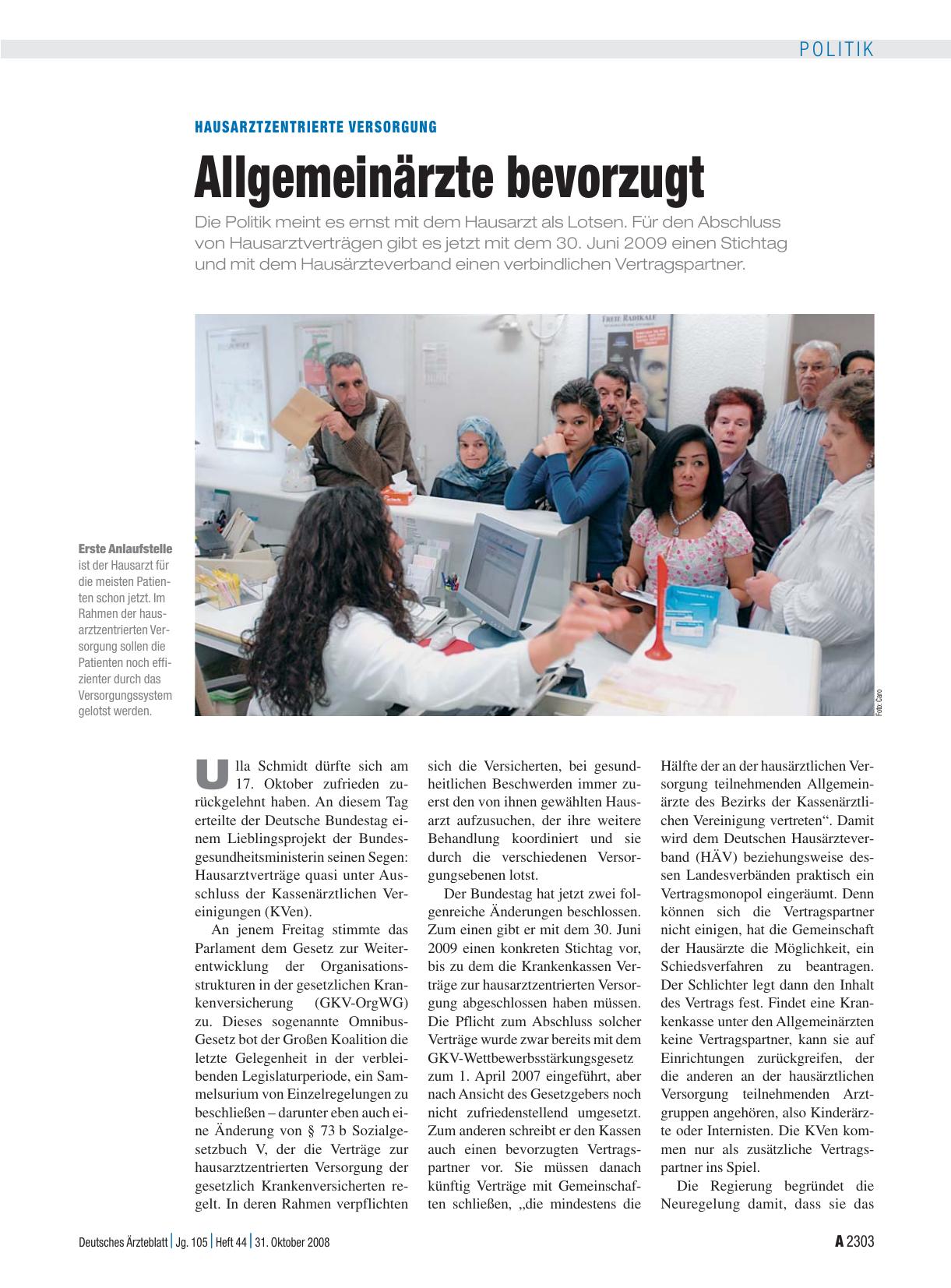 Vorschauseite 1: Hausarztzentrierte Versorgung: Allgemeinärzte bevorzugt