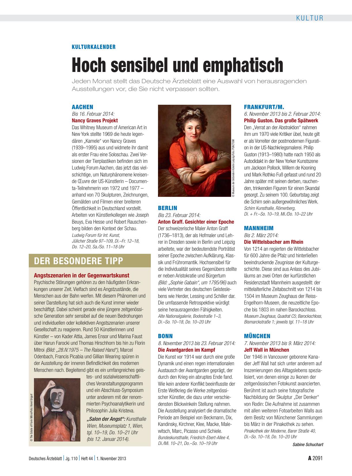 Vorschauseite 1: Kulturkalender: Hoch sensibel und emphatisch
