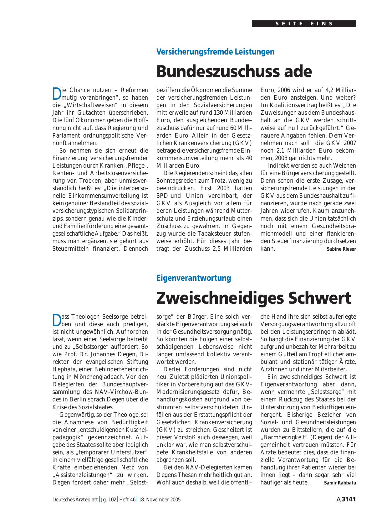 Vorschauseite 1: Eigenverantwortung: Zweischneidiges Schwert