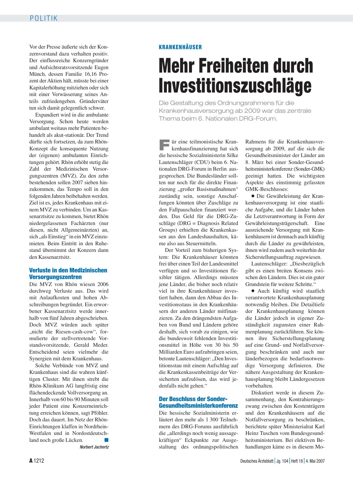 Vorschauseite 1: Krankenhäuser: Mehr Freiheiten durch Investitionszuschläge