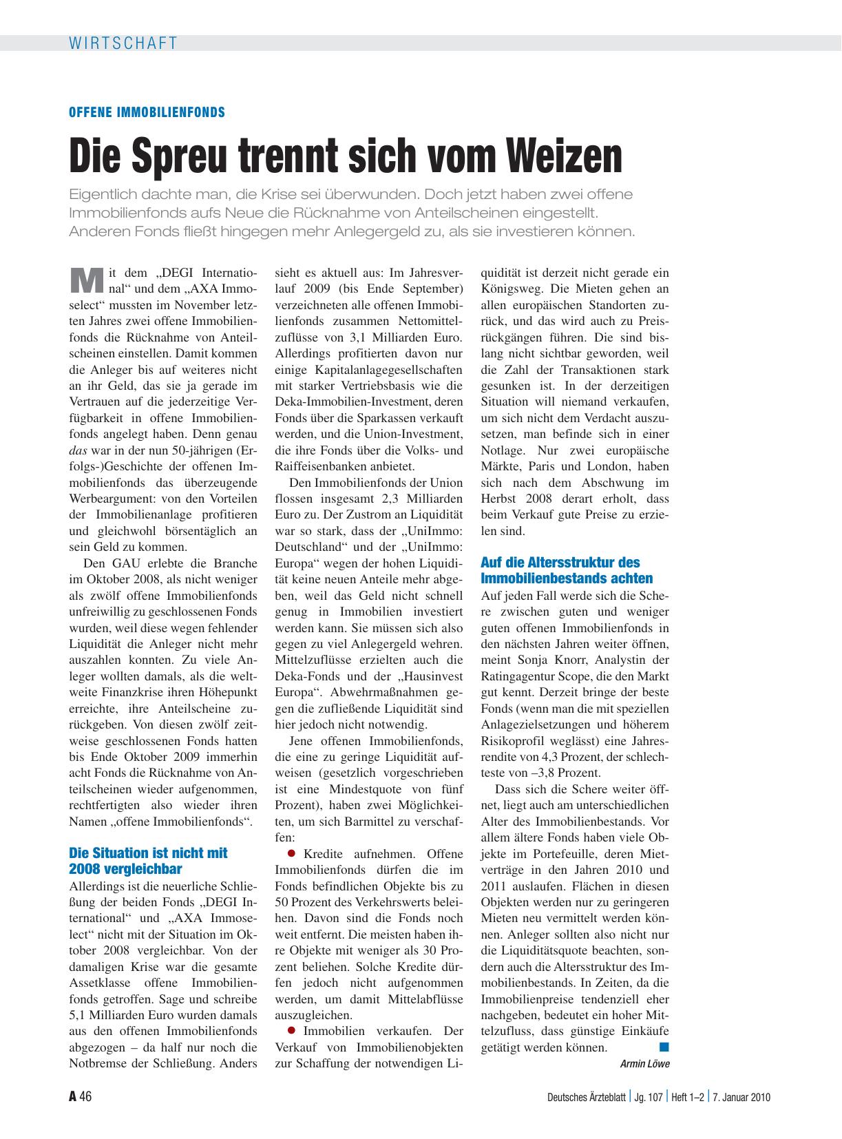 Vorschauseite 1: Offene Immobilienfonds: Die Spreu trennt sich vom Weizen
