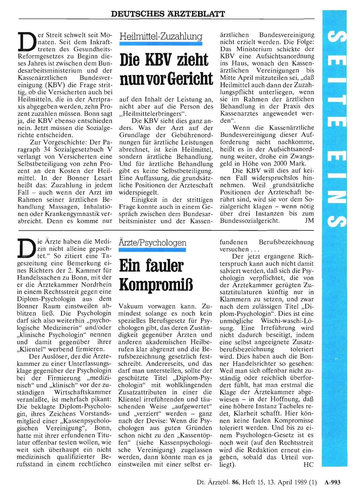 Vorschauseite 1: Ärzte/Psychologen: Ein fauler Kompromiß