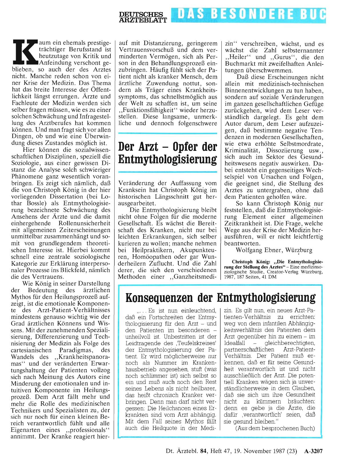 Vorschauseite 1: Der Arzt — Opfer der Entmythologisierung