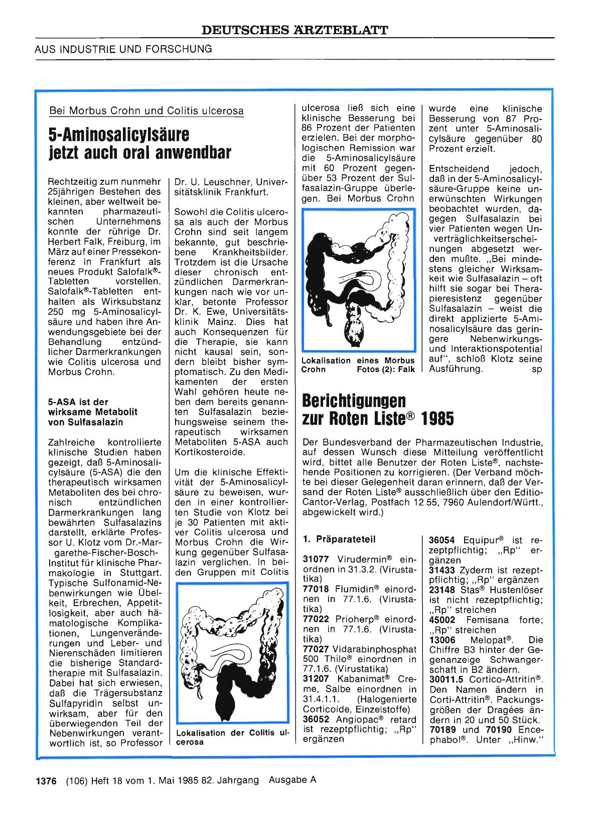 Vorschauseite 1: Berichtigungen zur Roten Liste® 1985