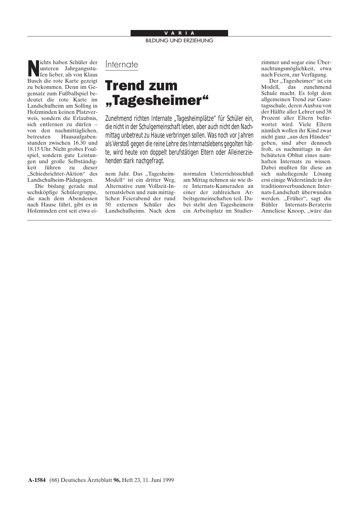 Vorschauseite 1: Internate: Trend zum „Tagesheimer“