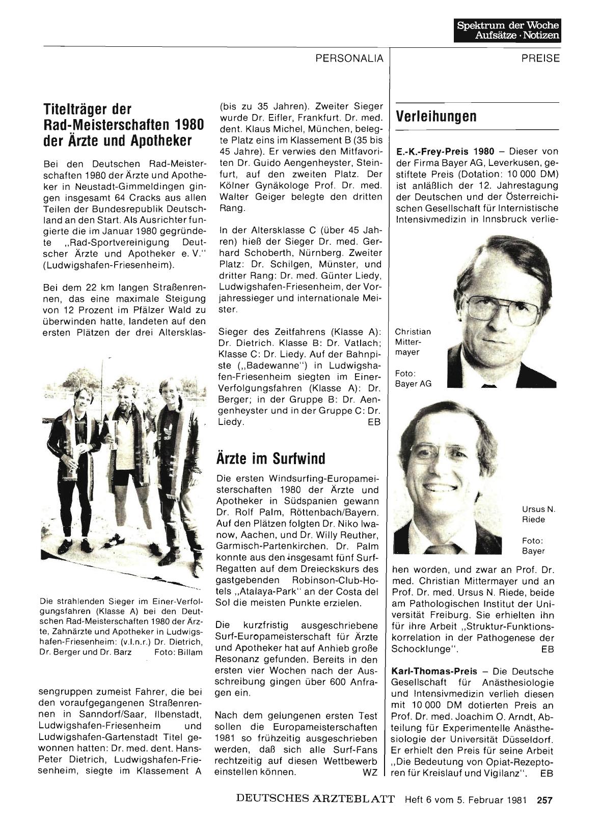 Vorschauseite 1: Titelträger der Rad-Meisterschaften 1980 der Ärzte und Apotheker
