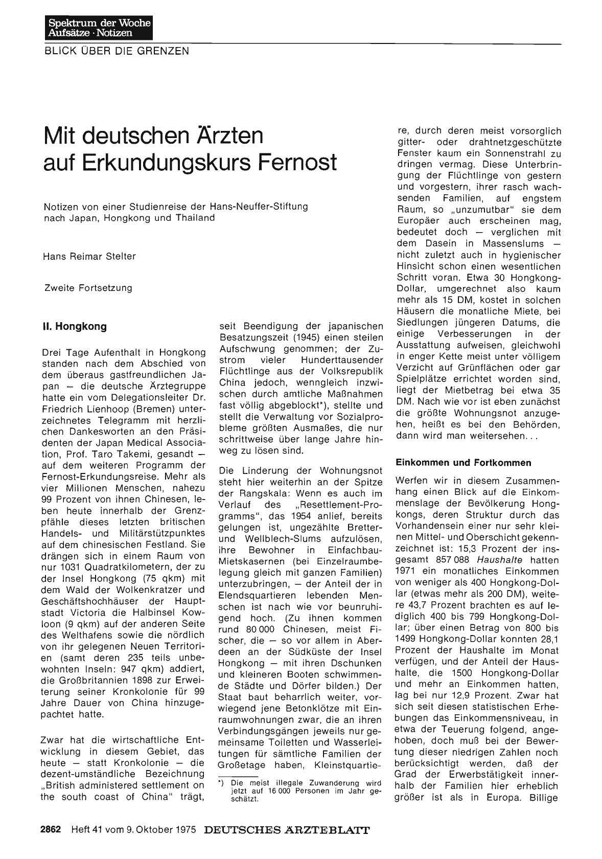 Vorschauseite 1: Mit deutschen Ärzten auf Erkundungskurs Fernos: t Notizen von einer Studienreise der Hans-Neuffer-Stiftung nach Japan, Hongkong und Thailand - Zweite Fortsetzung