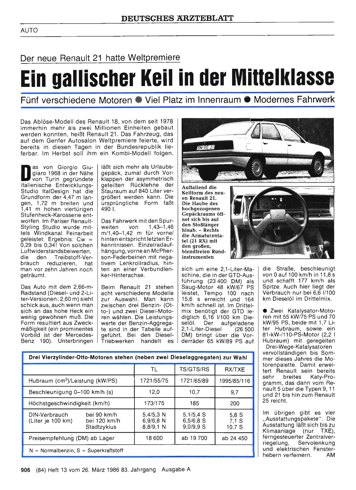 Vorschauseite 1: Der neue Renault 21 hatte Weltpremiere: Ein gallischer Keil in der Mittelklasse