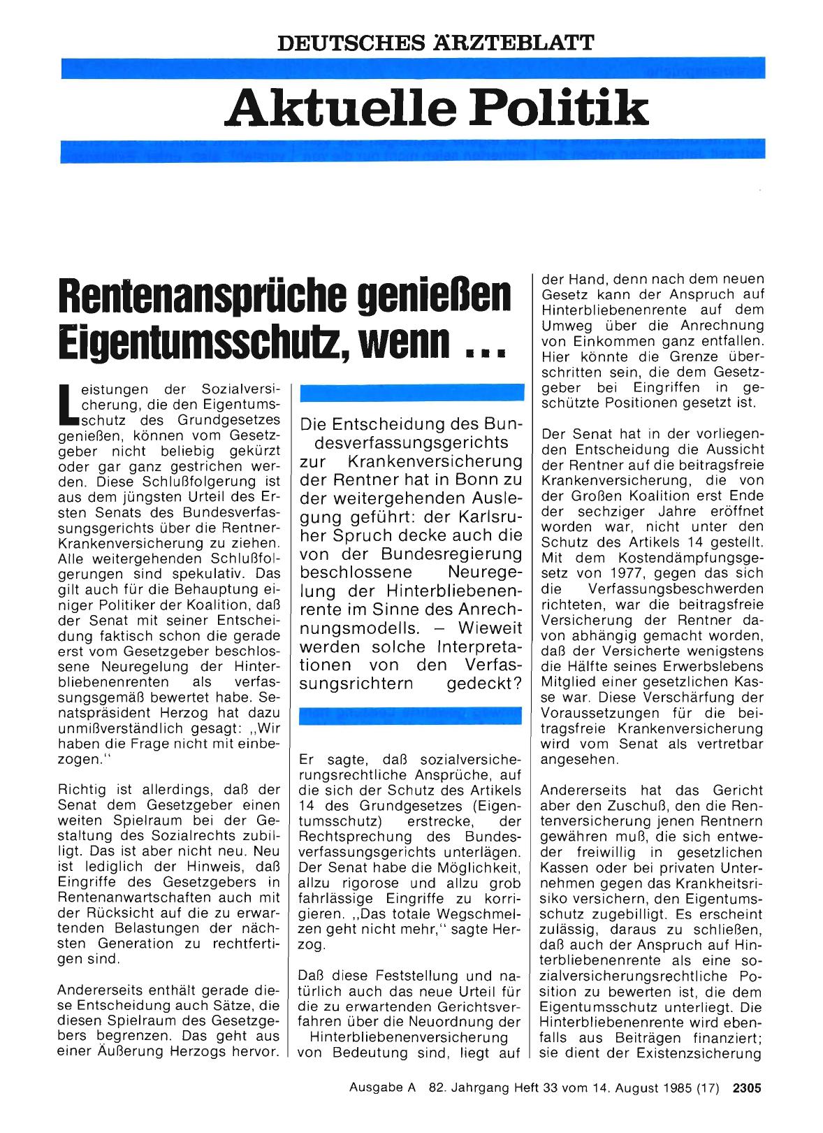 Vorschauseite 1: Rentenansprüche genießen Eigentumsschutz, wenn zwo
