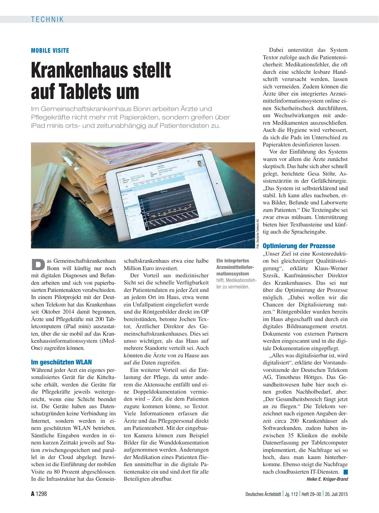 Vorschauseite 1: Mobile Visite: Krankenhaus stellt auf Tablets um