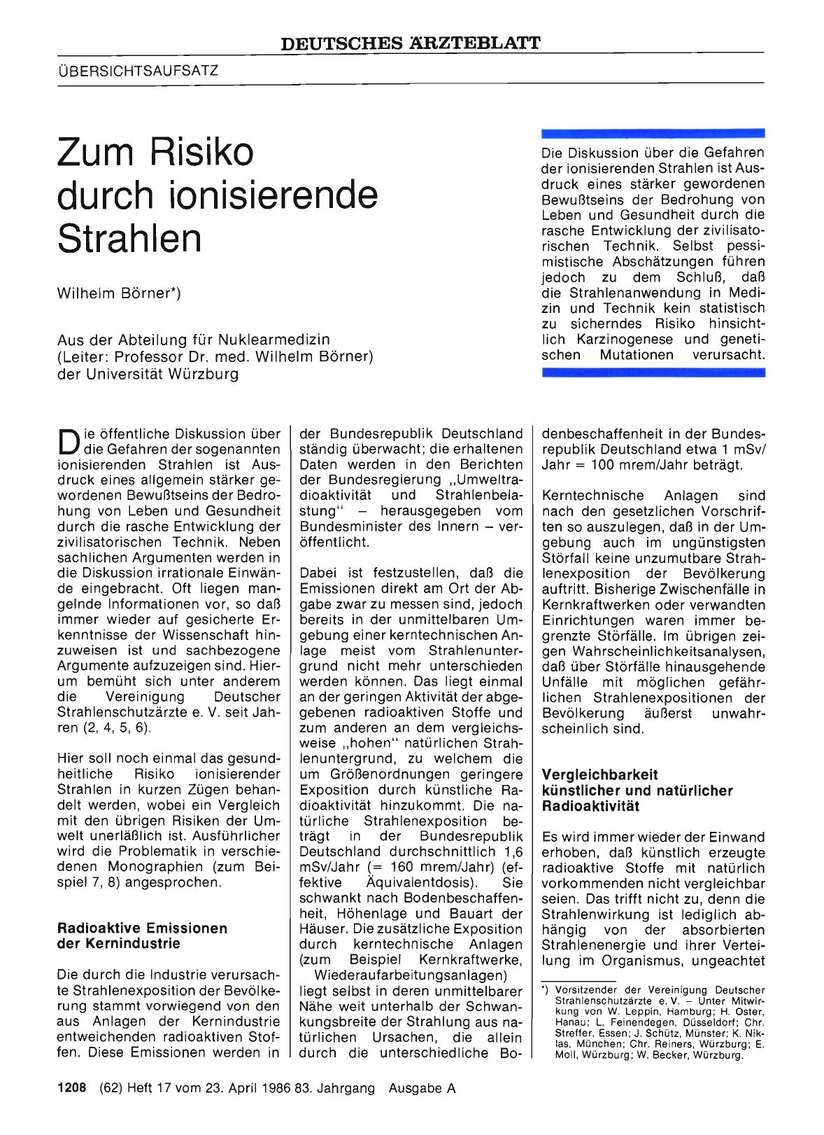 Vorschauseite 1: Zum Risiko durch ionisierende Strahlen