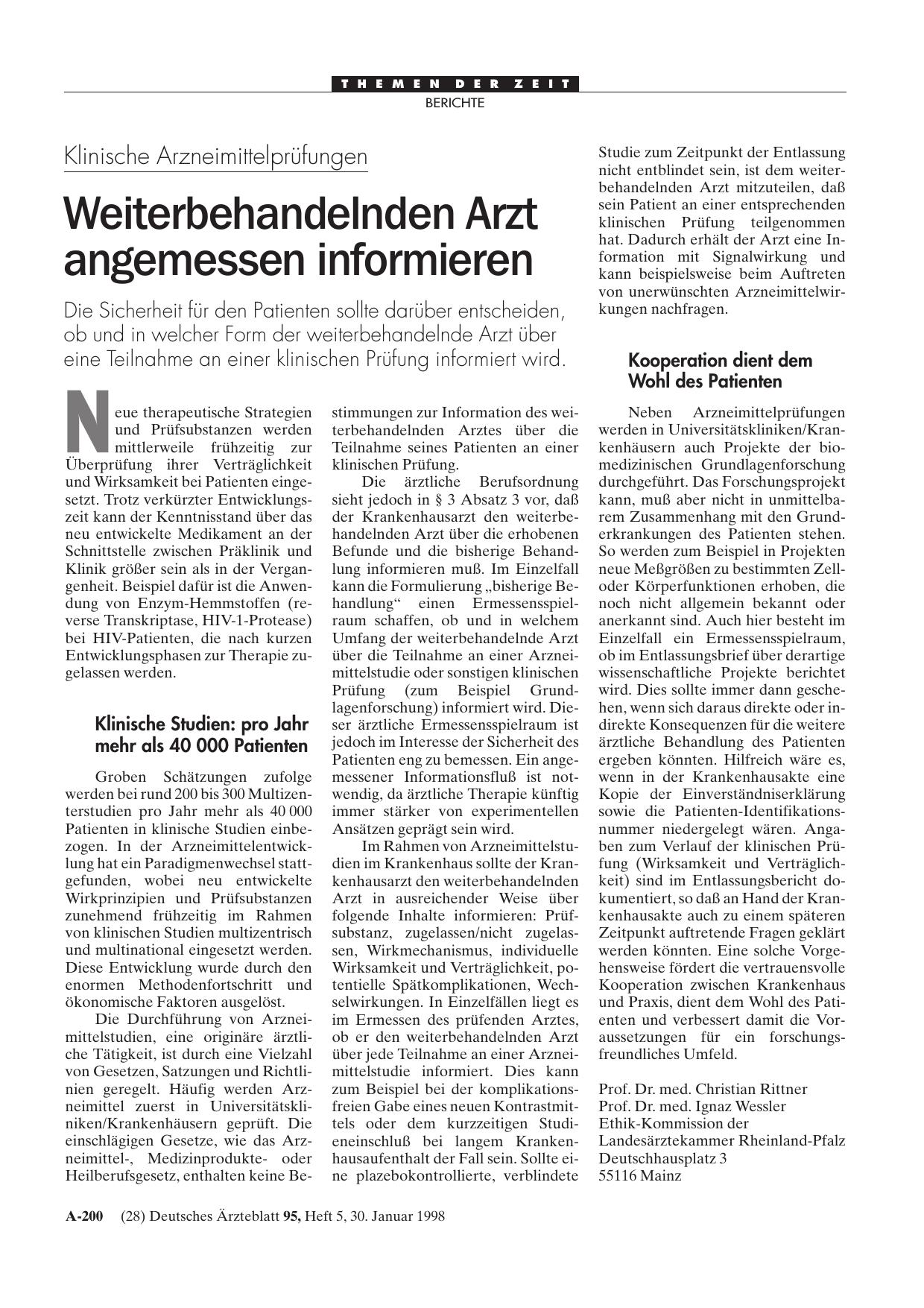 Vorschauseite 1: Klinische Arzneimittelprüfungen: Weiterbehandelnden Arzt angemessen informieren