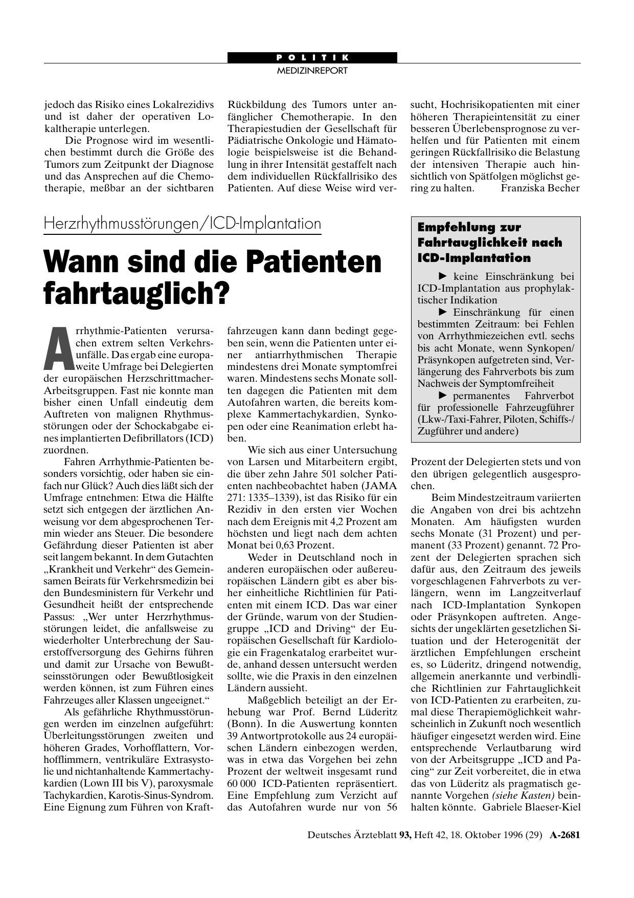 Vorschauseite 1: Herzrhythmusstörungen/ICD-Implantation: Wann sind die Patienten fahrtauglich?