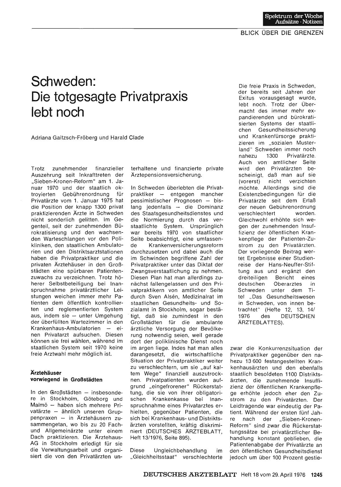 Vorschauseite 1: Schweden: Die totgesagte Privatpraxis lebt noch
