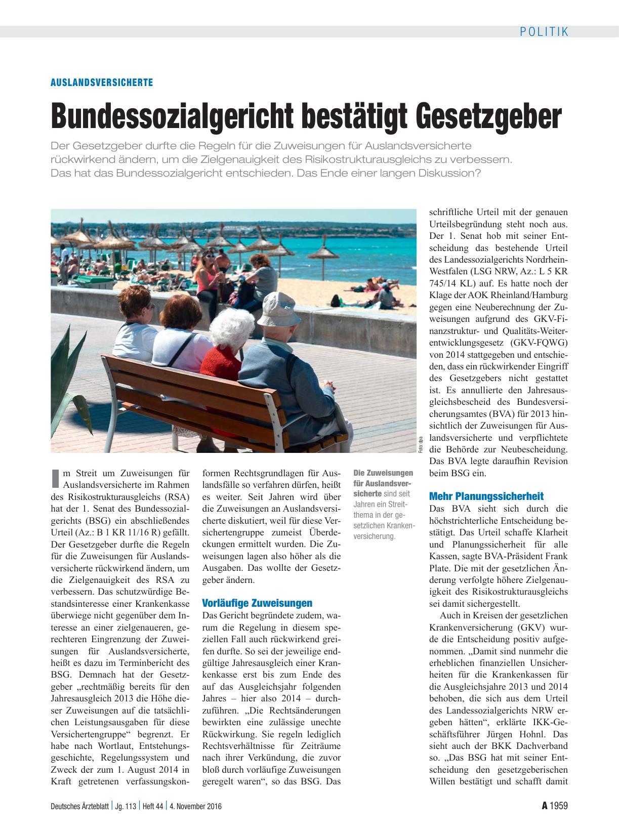 Vorschauseite 1: Auslandsversicherte: Bundessozialgericht bestätigt Gesetzgeber