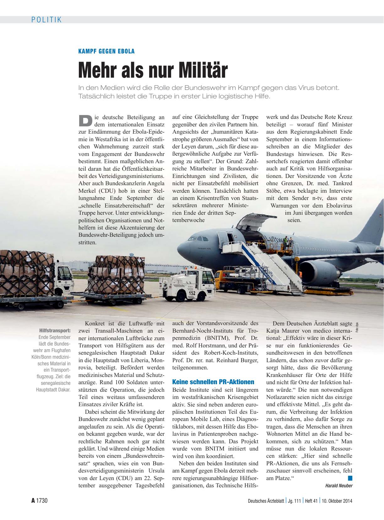 Vorschauseite 1: Kampf gegen Ebola: Mehr als nur Militär